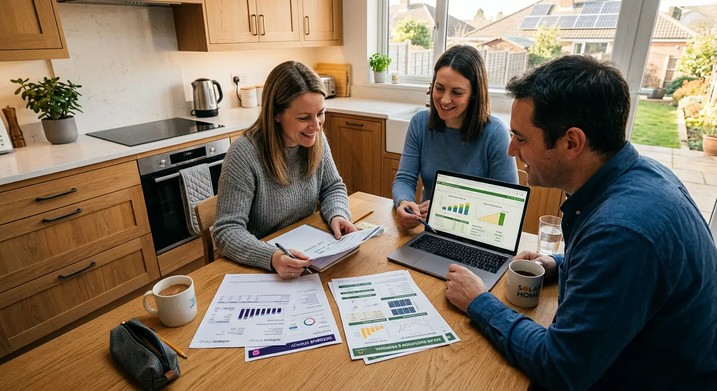 Homeowners reviewing solar planning details